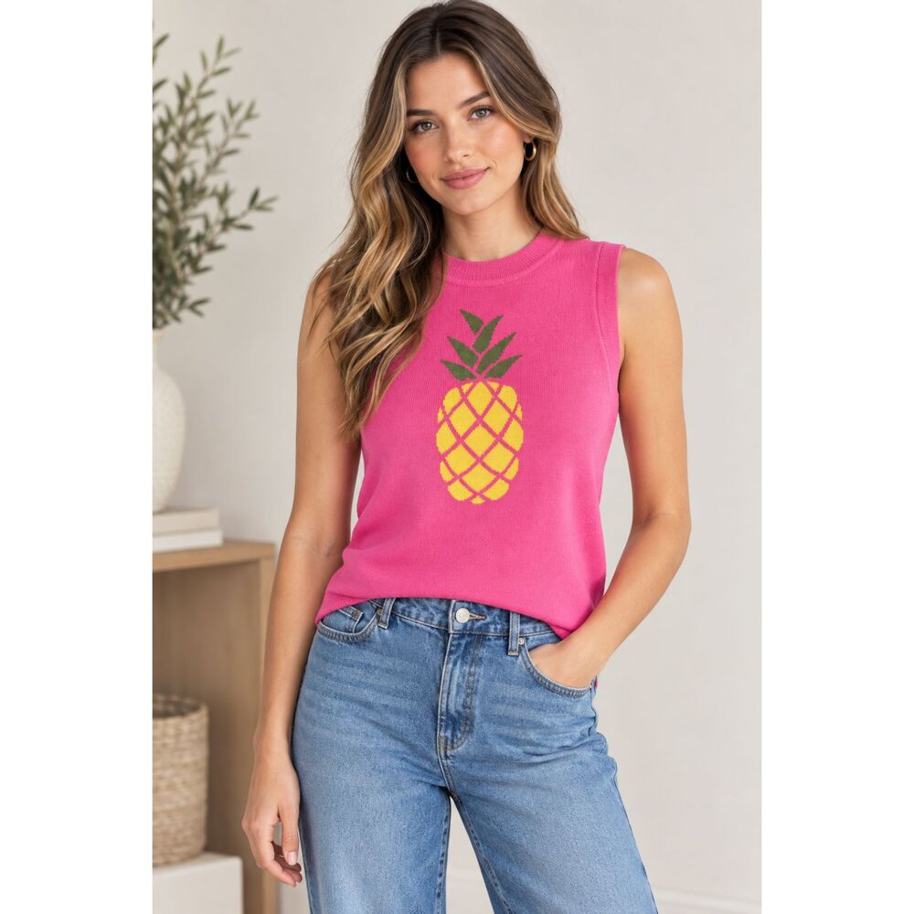 Free Assembly Pink Pineapple Graphic Sweater Vest Women’s M 8-10 NWT